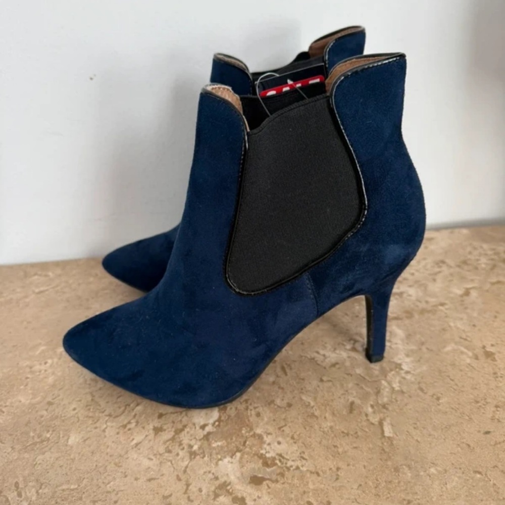 Pointed Toe Navy Suede Chelsea Ankle Booties - Women